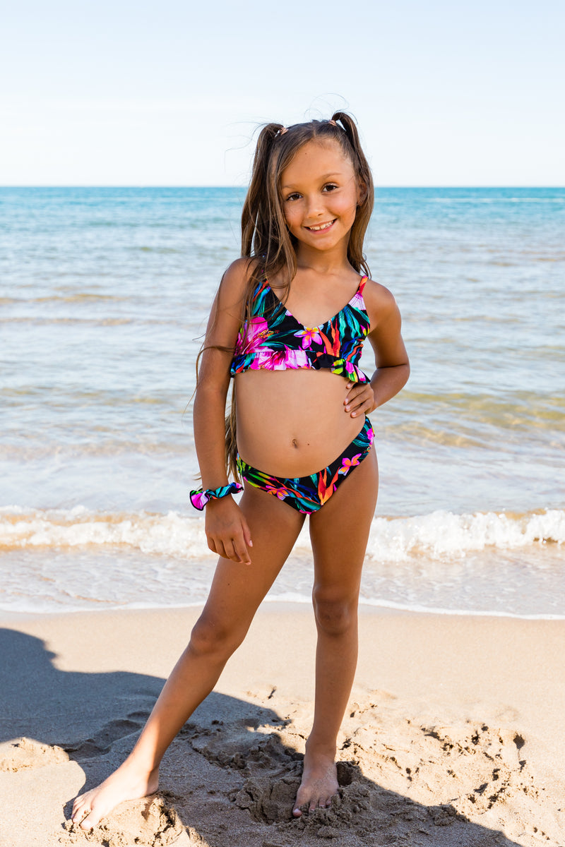Maillot De Bain 2 Pièces Fille Bikini Tropical - Ensemble Plage Été Avec Bretelles Réglables, Séchage Rapide